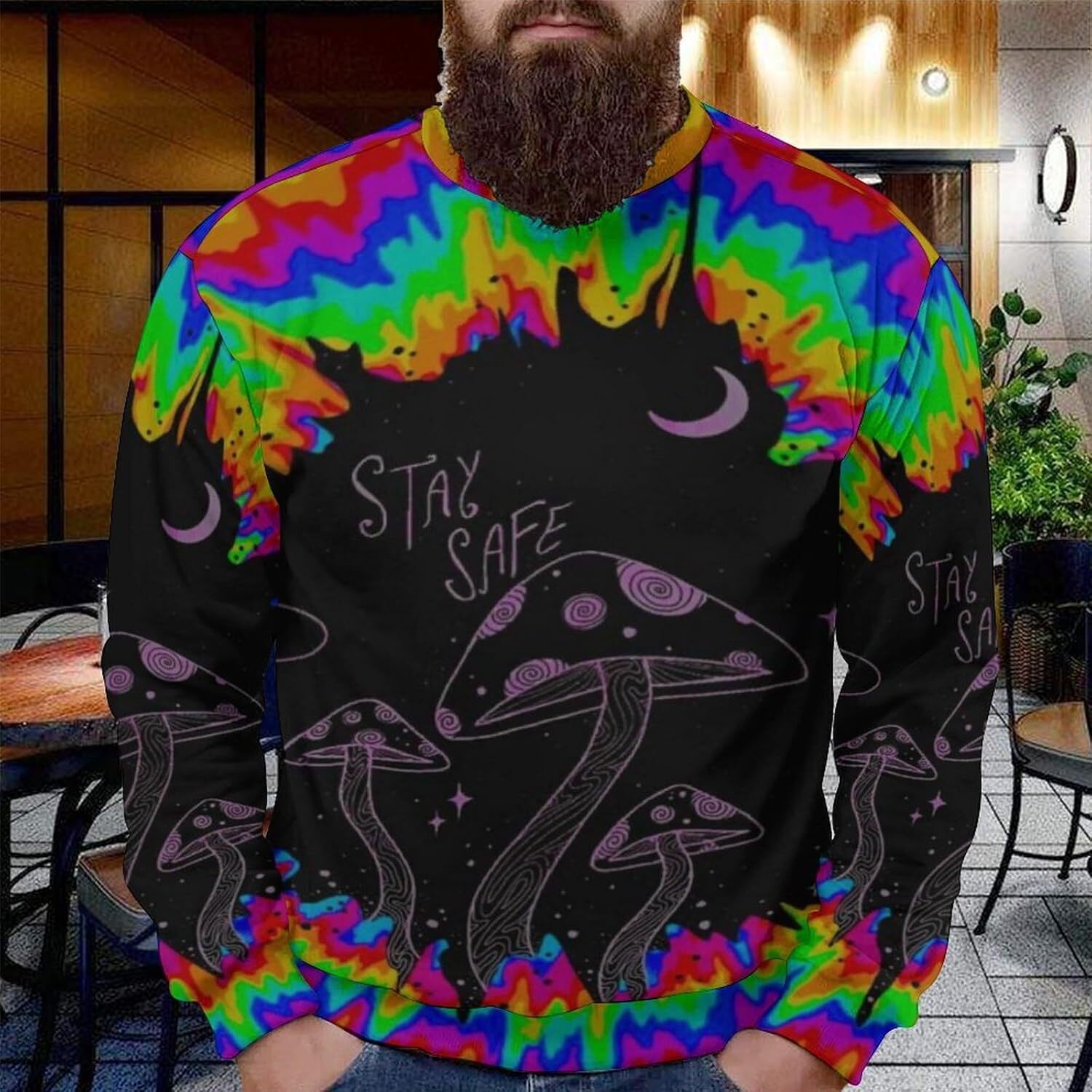 Long Sleeve Shirts for Men sweatshirt Men's Abstract Colorful Mushroom Art Fashion Sweatshirt Trippy Hippy Long Sleeve Crewneck Pullover T shirt 
