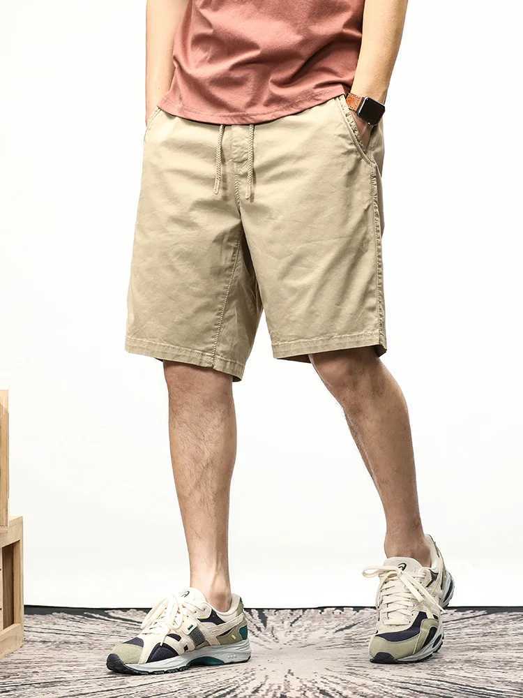 Summer casual shorts mens stretch cotton brushed solid workwear straight cargo shorts mens loose Bermuda shortsW240713