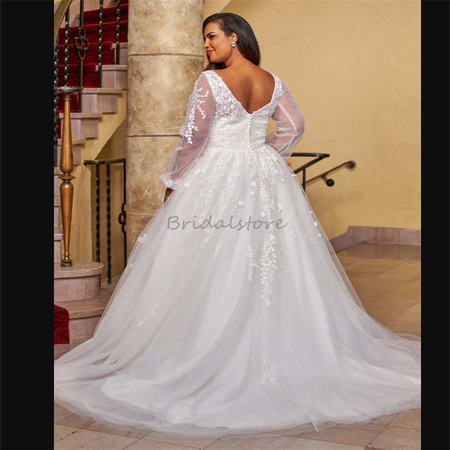 Elegant Plus Size Lace Wedding Dresses 2025 V Neck Long Sleeve A Line Civil Country Bridal Dress Floor Length Tulle Backless Bohemian Bride Dress Vest
