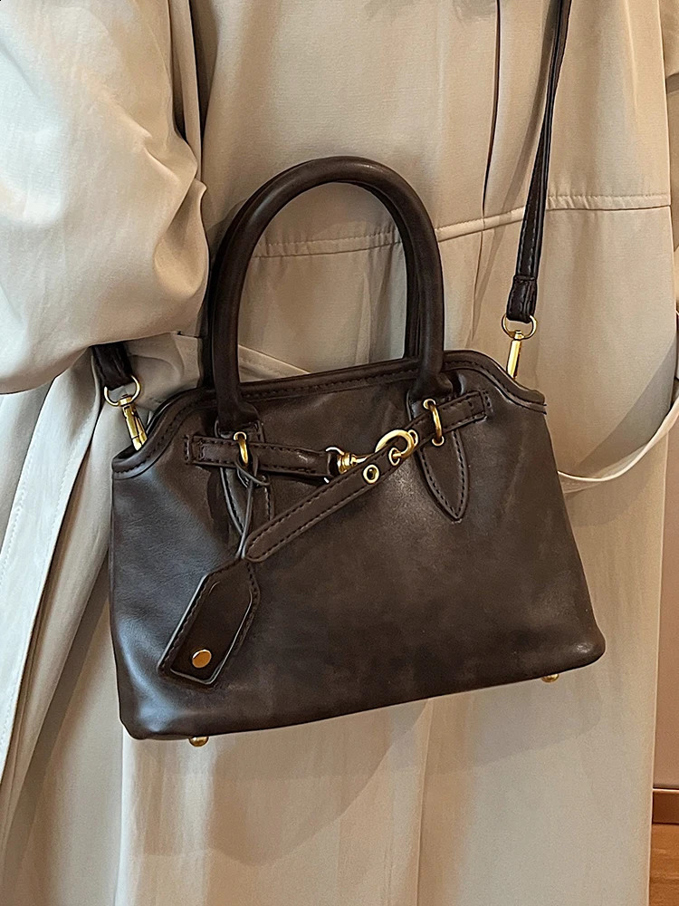 Vintage Brown Lady Handbags Textured PU Leather Fashion Shoulder Bag Autumn Winter Women Underarm Bags 240924