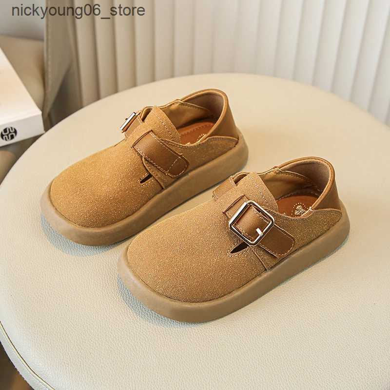 Boots 2024 New Boys Casual Shoes Children Fashion Buckle Round-toe Britain Style Girls Loafers Versatile Breatheable Kids Unisex Shoes L240910