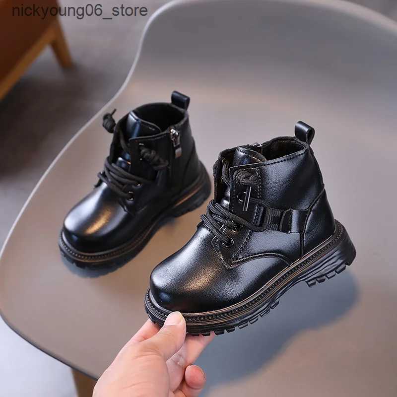 Boots Childrens Autumn Boots Thick Bottom Versatile Girls School Platform Ankle Boots Non-slip Kids Boys Black Short Boots Non-slip L240910