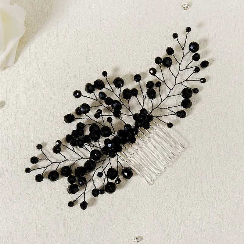 Simple Black Crystal Female Hair Comb Bridal Hair Accessories Wedding Hair Jewelry Bridal Hair Decoration W241007