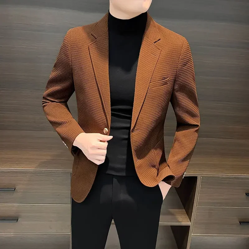 Dress Jackets Slim Fit Coats Jacket for Men Business Man Suits and Blazers Thin Plaid Luxury Designer Summer High Quality New