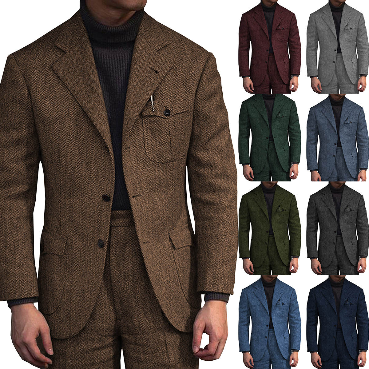 2 Pieces Mens Wedding Tuxedos Tweed Wool Winter Warm Groom Short Coat Outdoor Wear Jacket Pants Suits