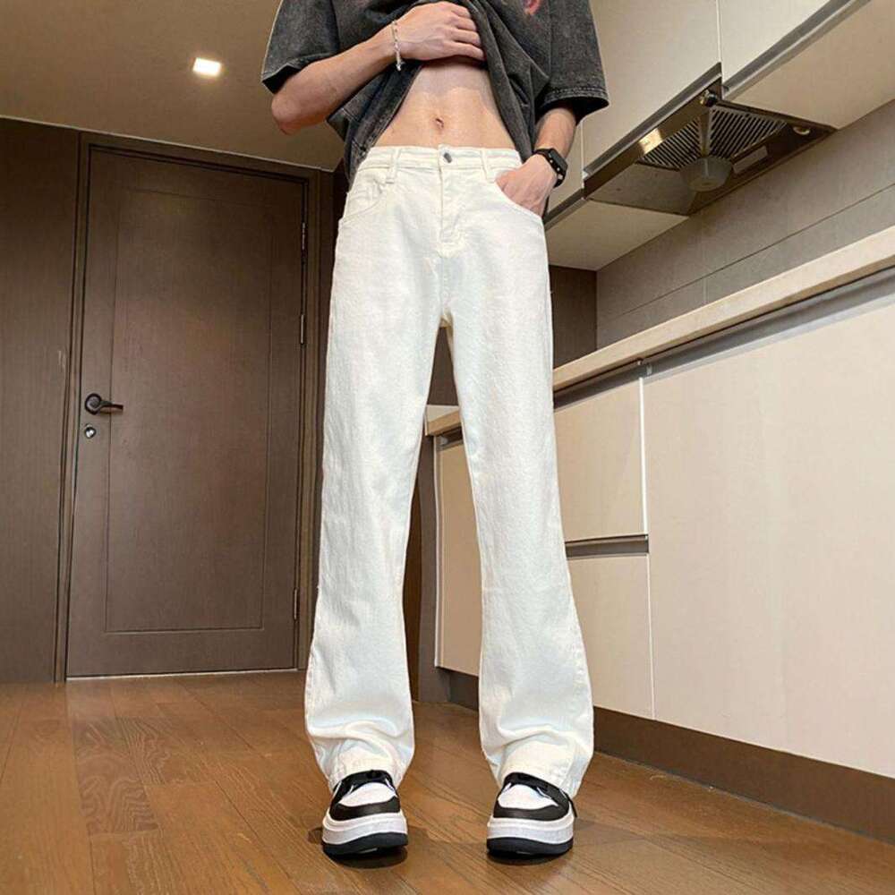 Summer Black American Jeans For Male High School Students, Trendy American High Street Versatile, High End, Show Off Leg Length, Micro Pull Up Pants