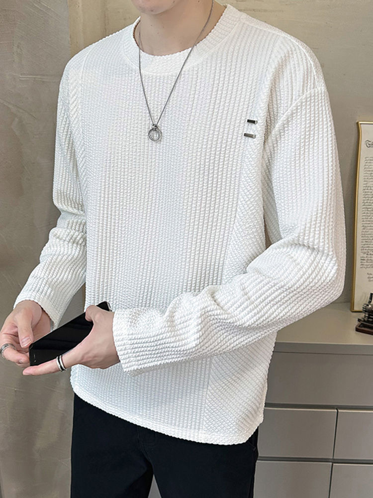 Men's round neck long sleeved T-shirt designer winter fashion brand top solid color interior 2024 new black loose basic shirt
