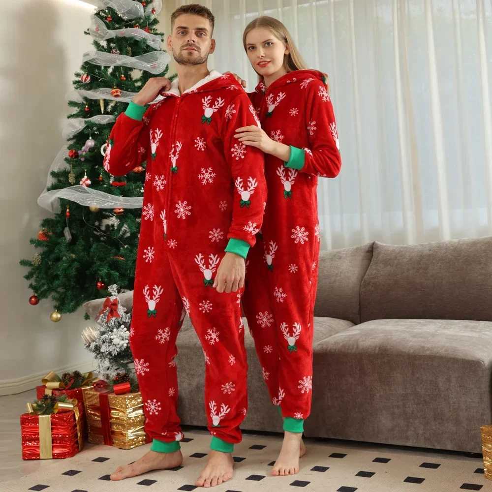 2024 Winter Womens Mens and Girls Matching Set Warm Thick Flannel Pajama Set Zipper Hoodie Christmas Family Appearance Pjs W241008