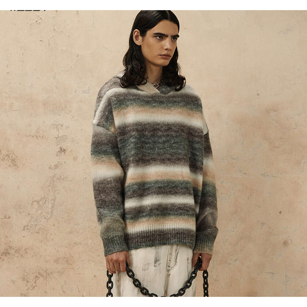 #OVDY 24FW Autumn/Winter New Hooded Knitted Sweater Dopamine Wearing Striped Niche Couple Top