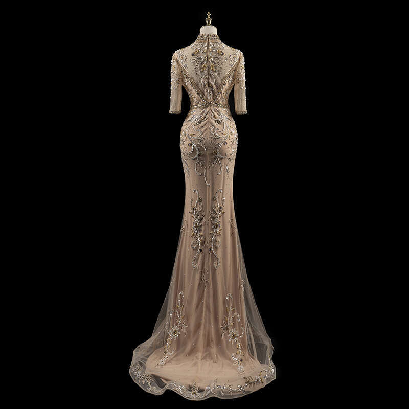 Classical Evening Dress Custom Gown Heavy Hand Beaded Palace Style With Detachable Skirt For Wedding Prom H1825