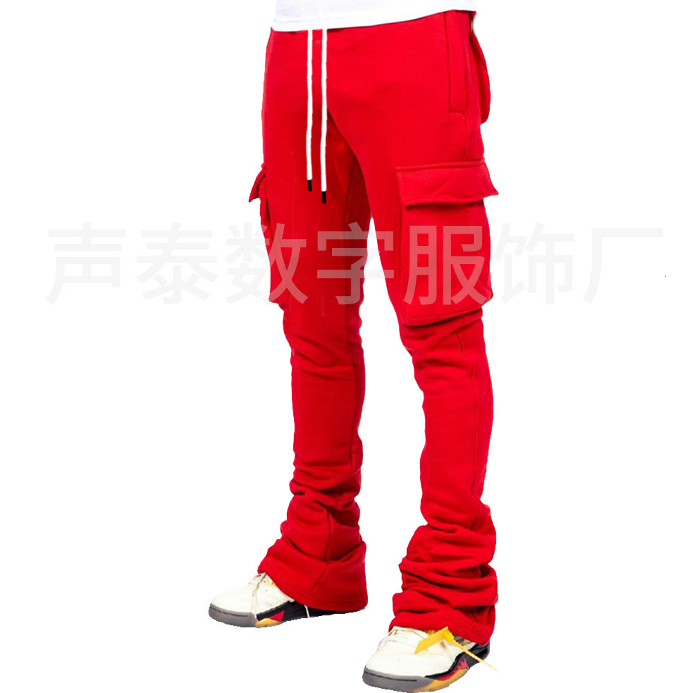 european and american autumn and winter men's solid color casual with velvet pocket sweatpants american trendy street dance set hip hop pile pant