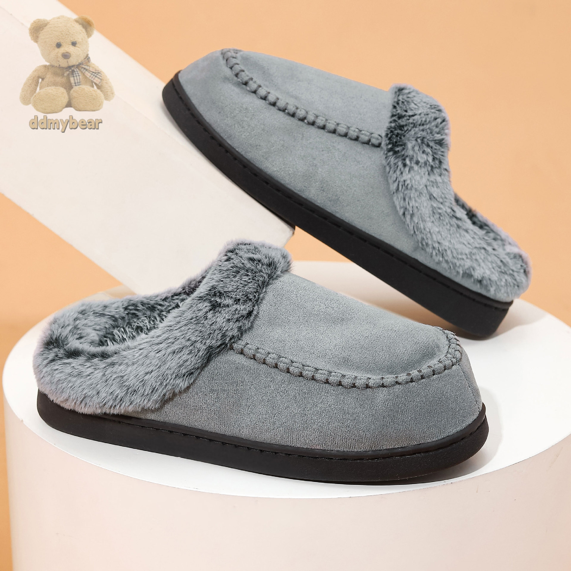 Ddmybear New Men's Fading Hairy Mouth Mark Shoes For Home Warmth And Outer Wear With Velvet Anti Slip Thick Cotton Slippers Chinese Brand Shoes F