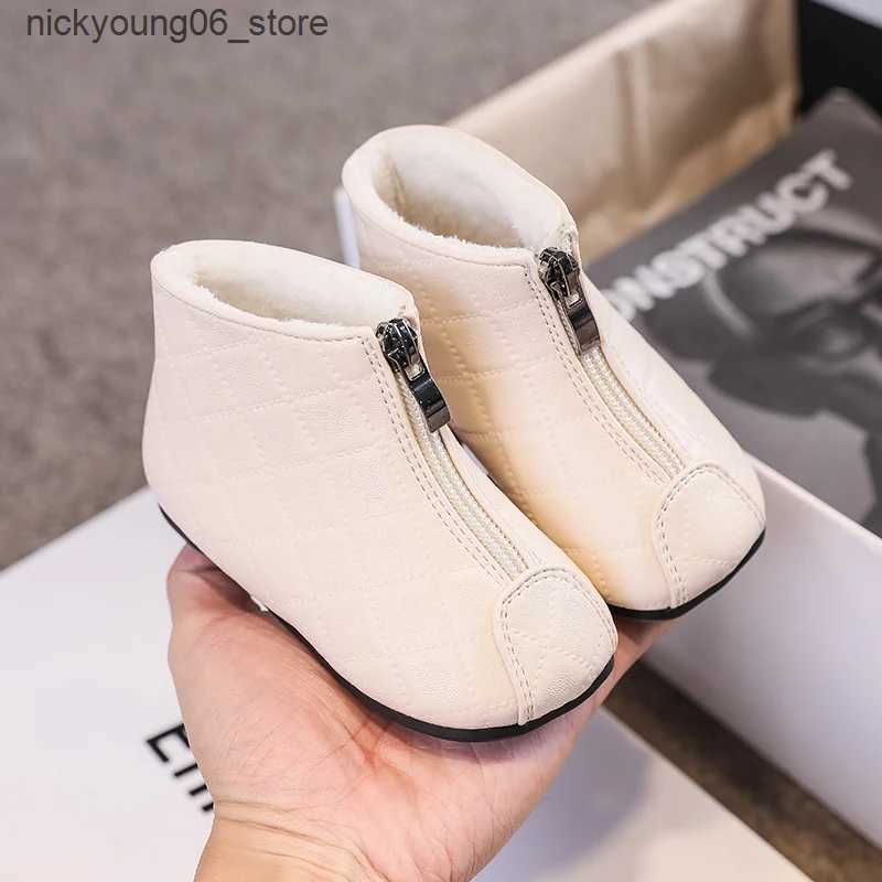Boots Girls Boots Versatile Soft Breatheable Baby First Walker Shoes Front Zipper Solid Color Casual Kids Fashion Cotton Boots Simple L240910