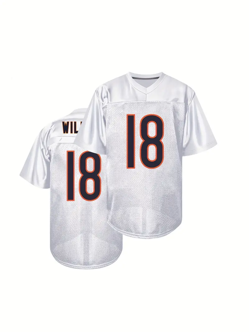 #18 Caleb Williams Comfy V-Neck Football Jersey White Mesh Embroidery for Training and Competition Breathable Moisture-Wicking American Football Shirt