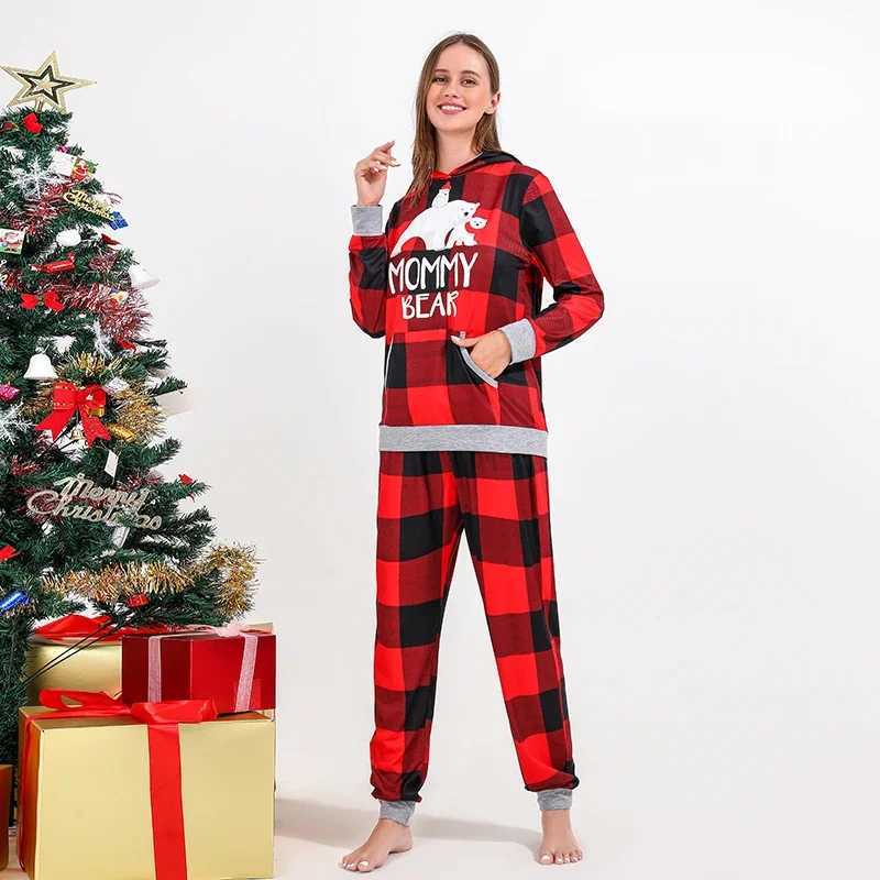High quality family matching set Christmas pajamas set plain hooded+long pants baby jumpsuit Pjs cute soft pajamas W241008