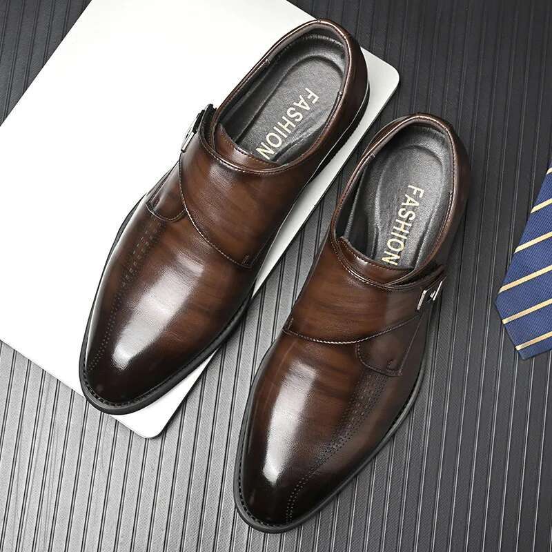 High Quality British Velcro Work Business Casual Formal Wear Slip On Baita Leather Shoes For Men