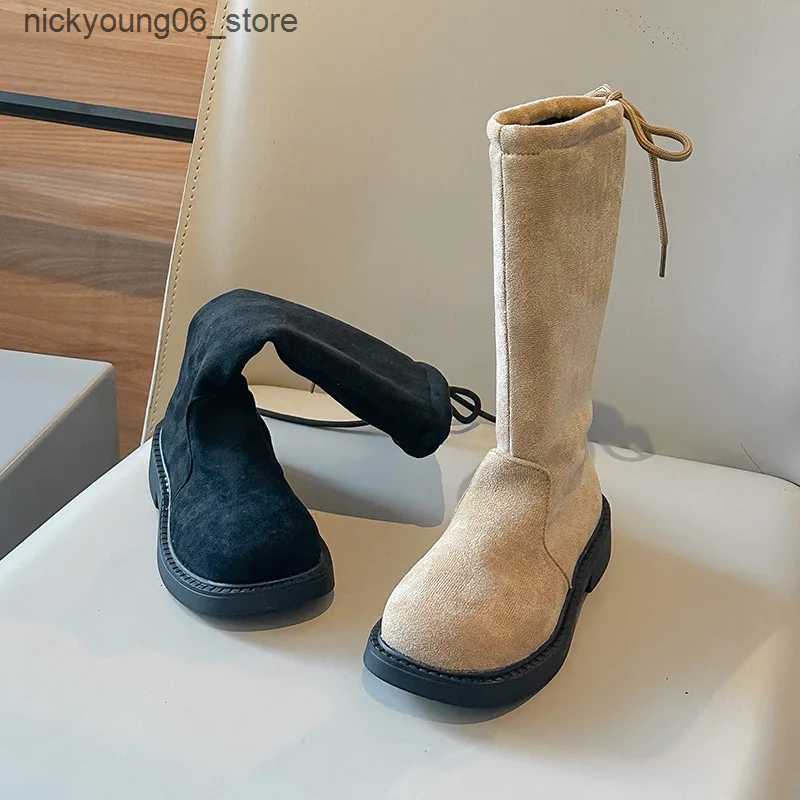 Boots New Childrens Autumn Boots Causal Girls Long High Boots Elegant Sweet Kids Fashion Princess Catwalk Boots Versatile Non-slip L240910