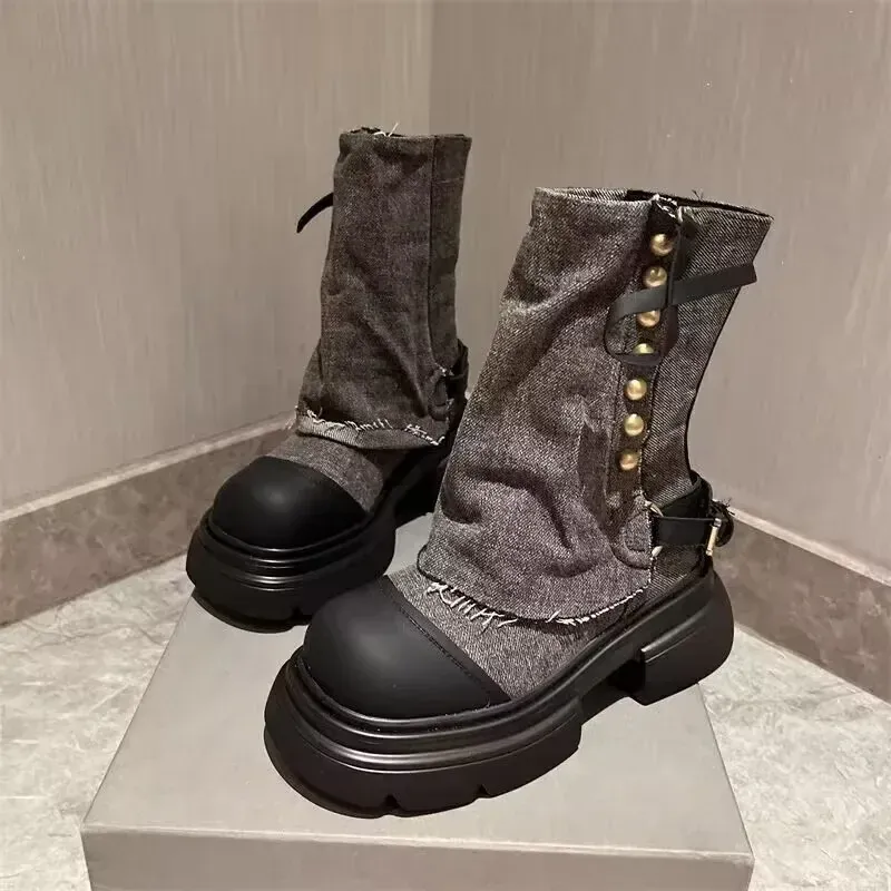 Designer Women Ankle Boots Fashion Slip On Thick Bottom Platform Shoes Ladies Elegant Morder Short Booties 2024