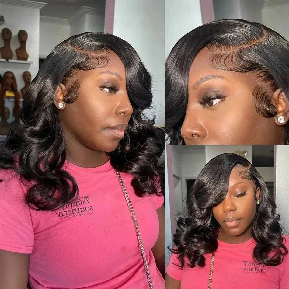 Brazilian Short Bob Body Wave 13x4 HD Transparent Lace Front Human Hair Wigs Loose Wave 250 Density Lace Frontal Closure WigXJ241008