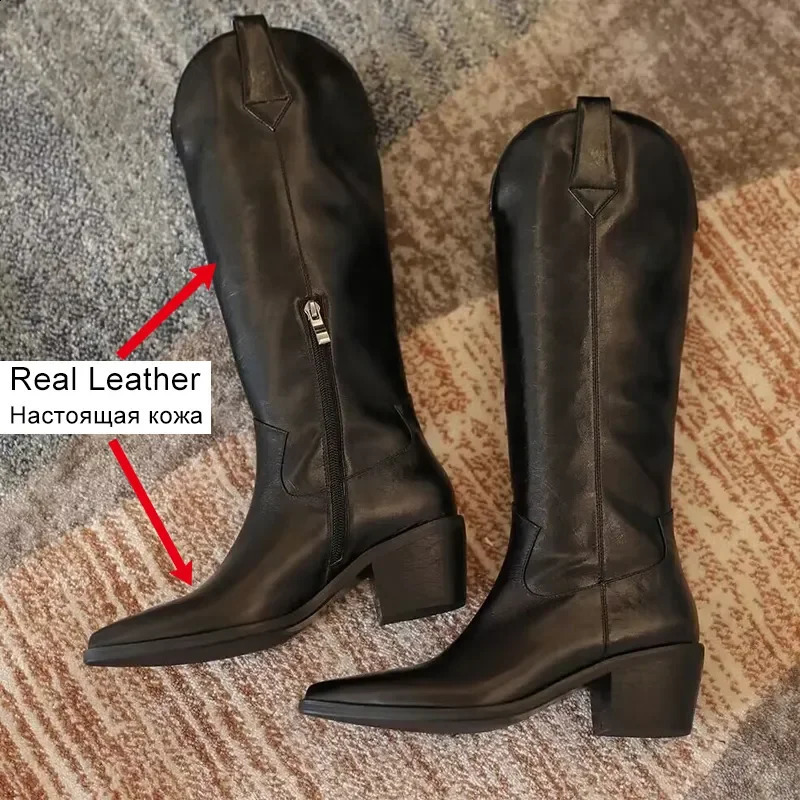 JOZHATA size 34-43 womens knee boots leather high heels winter shoes womens western cowboy boots cowboy boots 241007