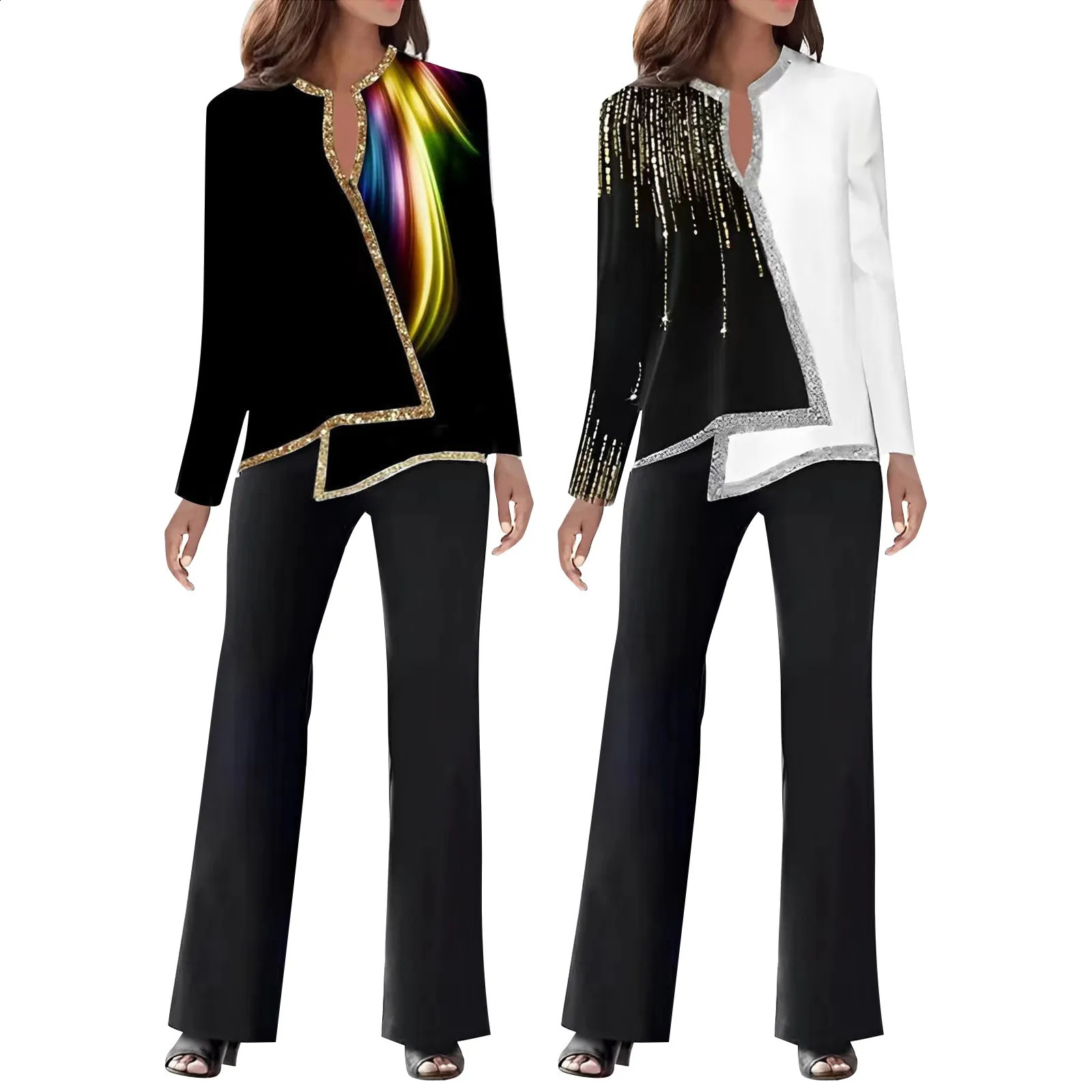 Set of 2 long sleeved tops loose wide leg pants Trouser twopiece wedding set suitable for small weddings 241008