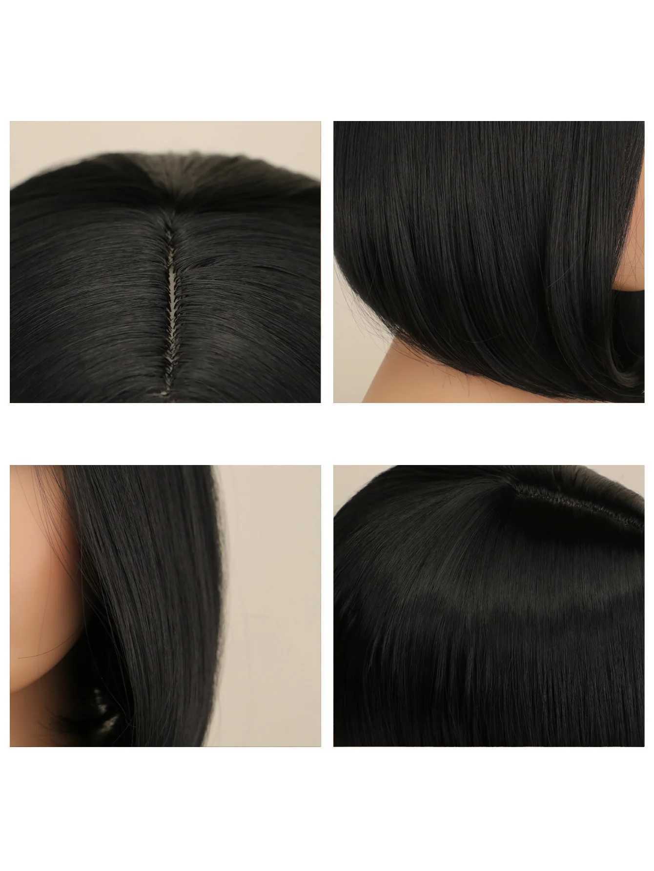 Short Bob Synthetic hair Wig For Women Natural Hair Wigs Cosplay Party Middle Part Black 14 inchXJ241008