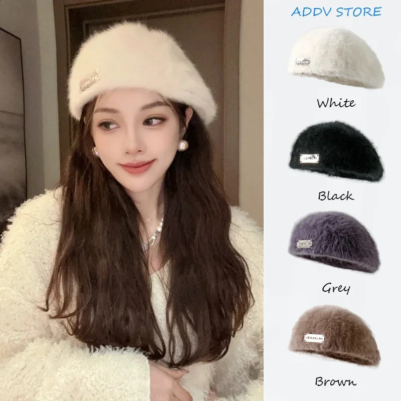 Fashion autumn/winter womens beret with reversible n and rabbit fur 241007