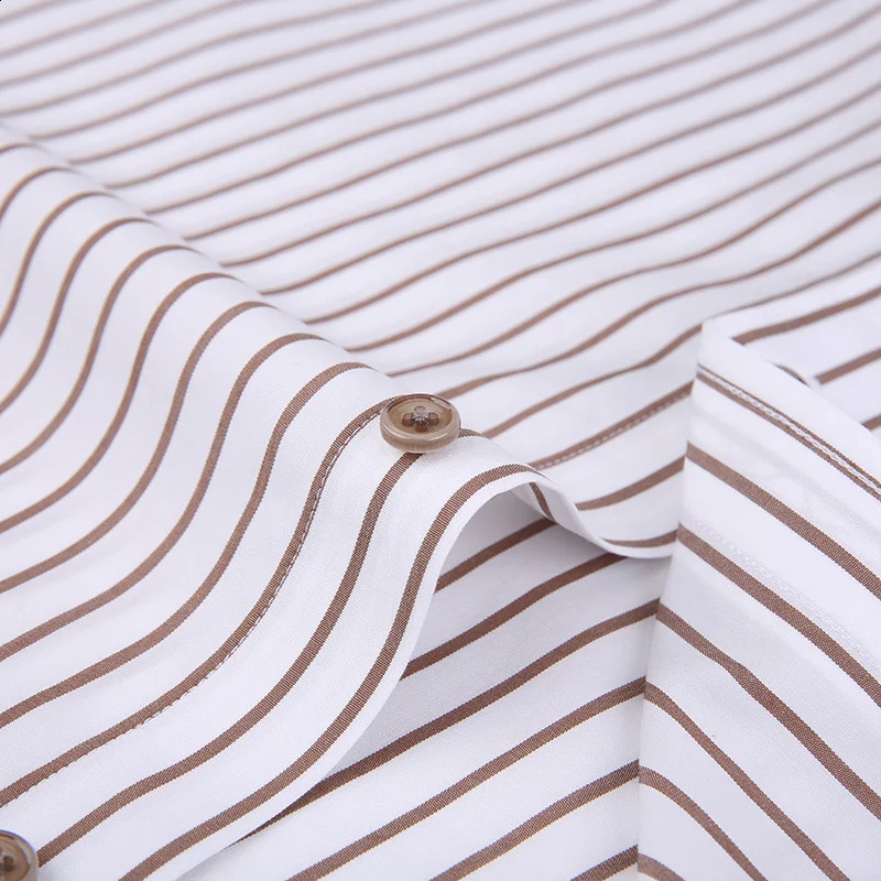 Mens ironless striped dress high-quality business formal long sleeved shirt pleated hem wear-resistant cotton shirt casual social top 241007