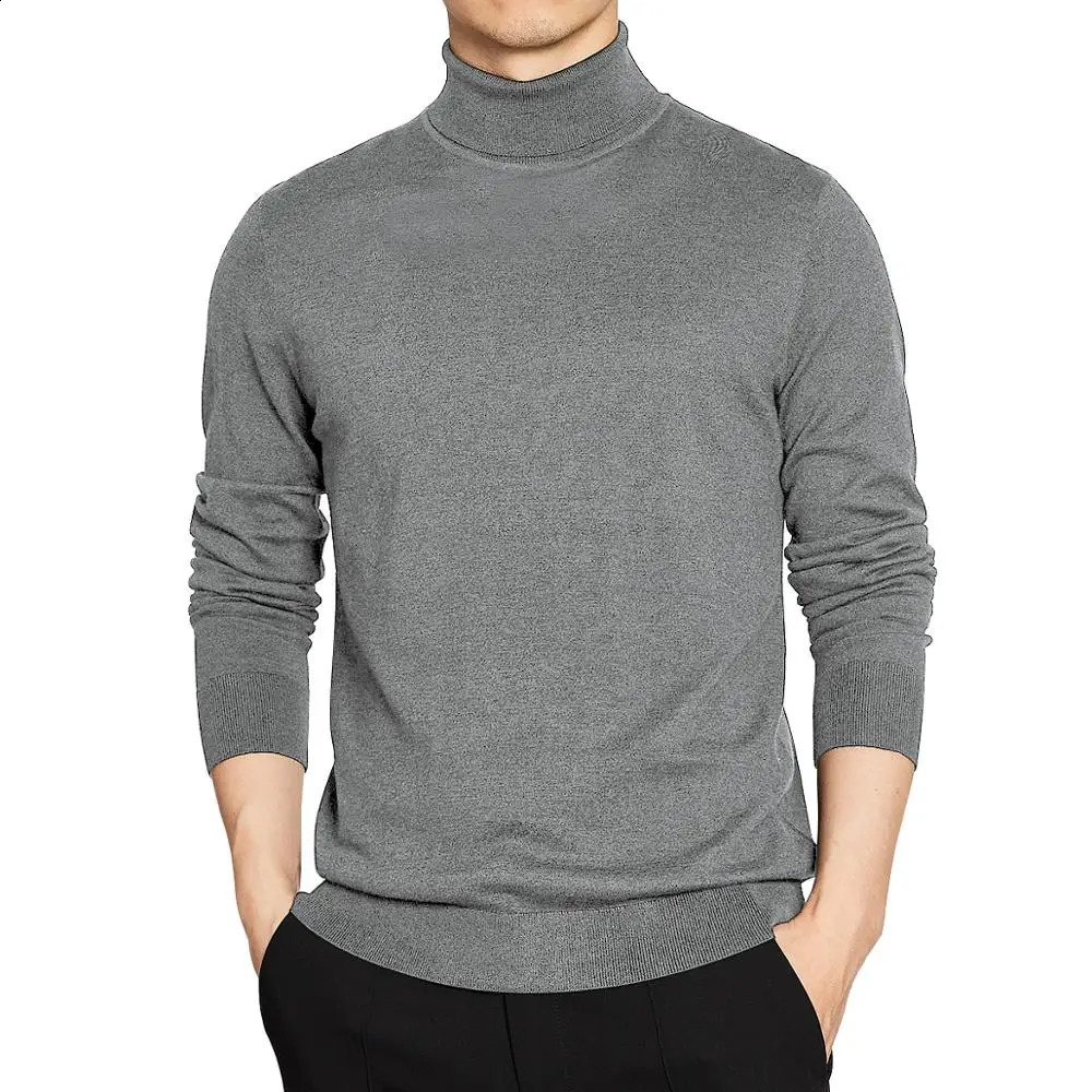 High Quality Turtleneck Sweater Men Pullover Basic Solid TurtleNeck Male Black Wine red Green Grey Purple Knitwear Man 240930
