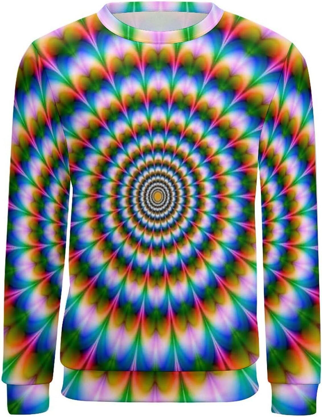 Long Sleeve Shirts for Men sweatshirt Mens Trippy Psychedelic Sweatshirt Optical Illusion Trippy Novelty Focus Drawing Round Neck Pullover T shirt Tee