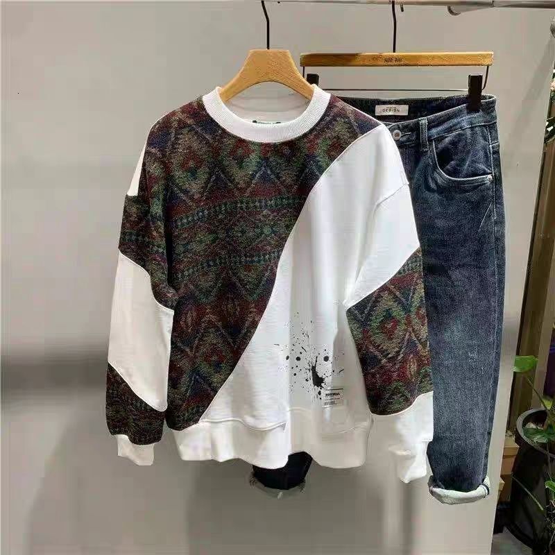 2024 New Designer Winter Splicing Bathroom~Fashionable High end Round Neck Contrasting Bottom