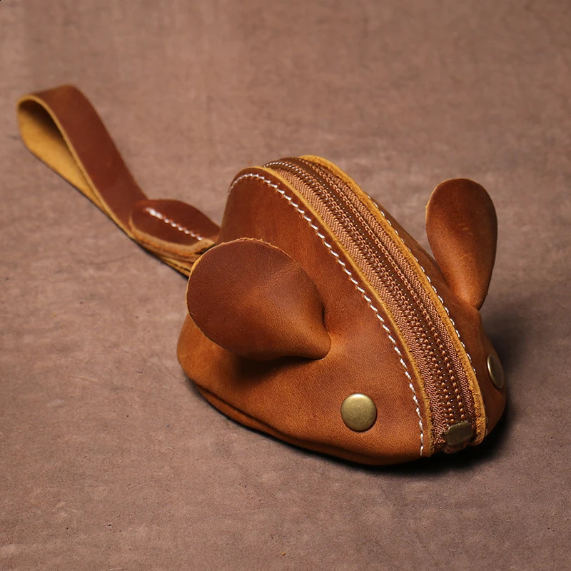 LUOKIR Retro Genuine Leather Small Coin Wallet Mens Creative Mouse Keybox Womens Portable Zipper Childrens Storage Bag 241008