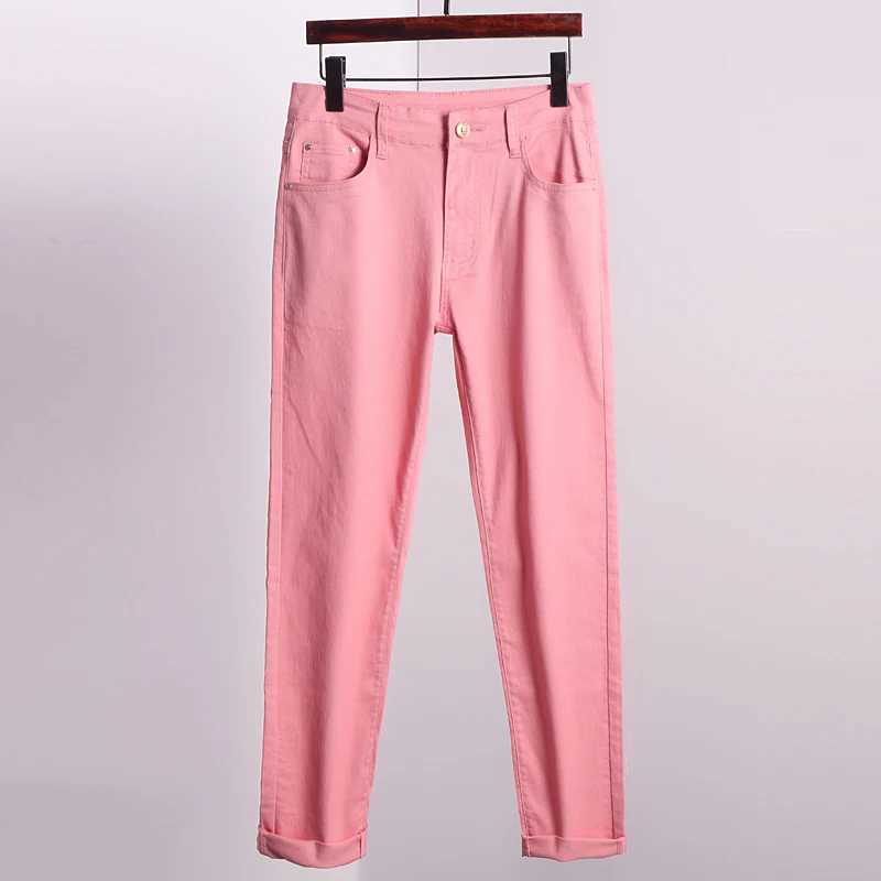 Mens casual elastic tight jeans new elastic yellow pink ultra-thin mens clothing solid color simple business denim TrouserW240715