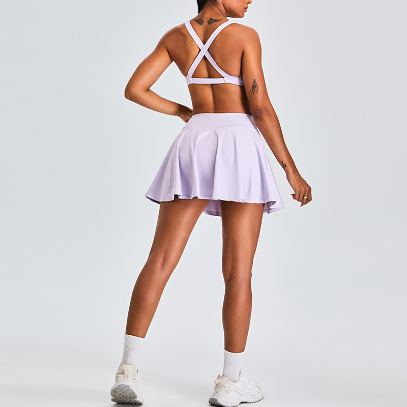 New Fashion Cross Back for Women's Badminton and Tennis with Inner Lining Sports Skirt Set