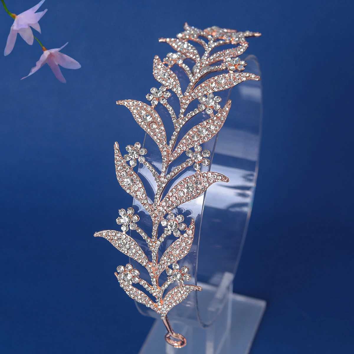 Fashion Rose Gold Silver Flower Crystal Water Diamond Tiaras Crown Female Queen Princess Diadem Wedding Hair Accessories W241007