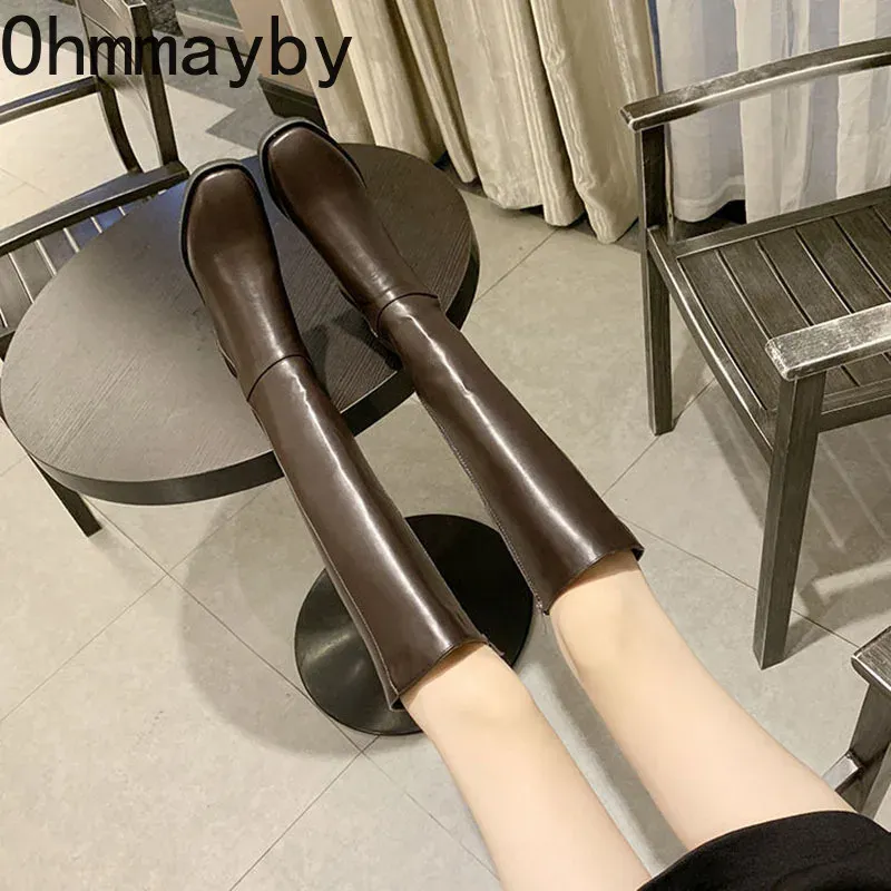 Cotton Women Knee High Boots Fashion Zippers Ladies Elegant Low Heel Long Booties Winter Soft Leather Women's Footwear 241123 241126
