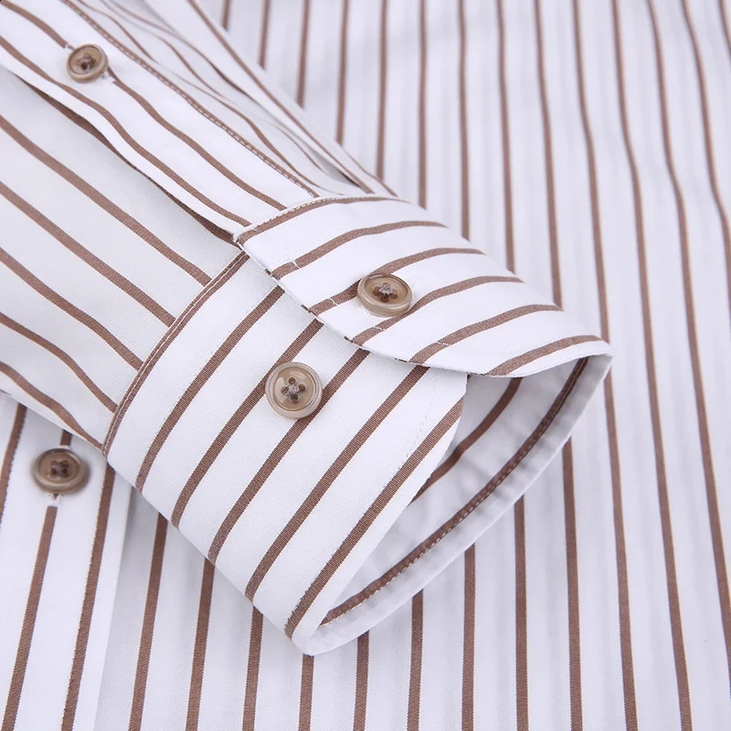 Mens ironless striped dress high-quality business formal long sleeved shirt pleated hem wear-resistant cotton shirt casual social top 241007