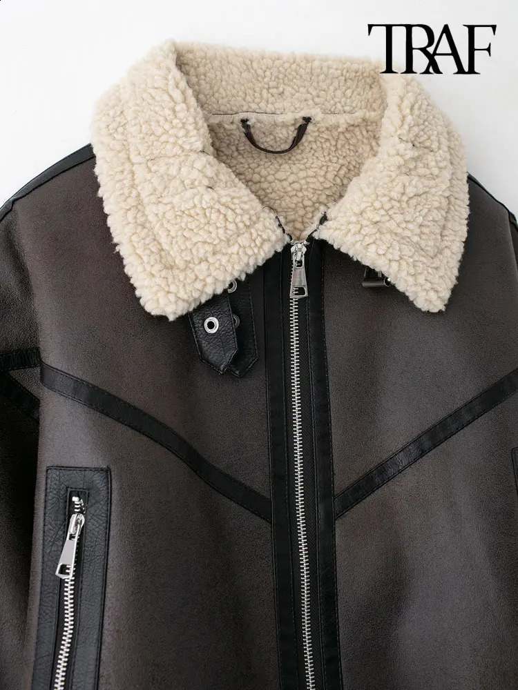 TRAF Winter Womens Fashion with Suede Sheepskin Jacket Coat Synthetic Wool Sheepskin Coat Fashion Top 241007