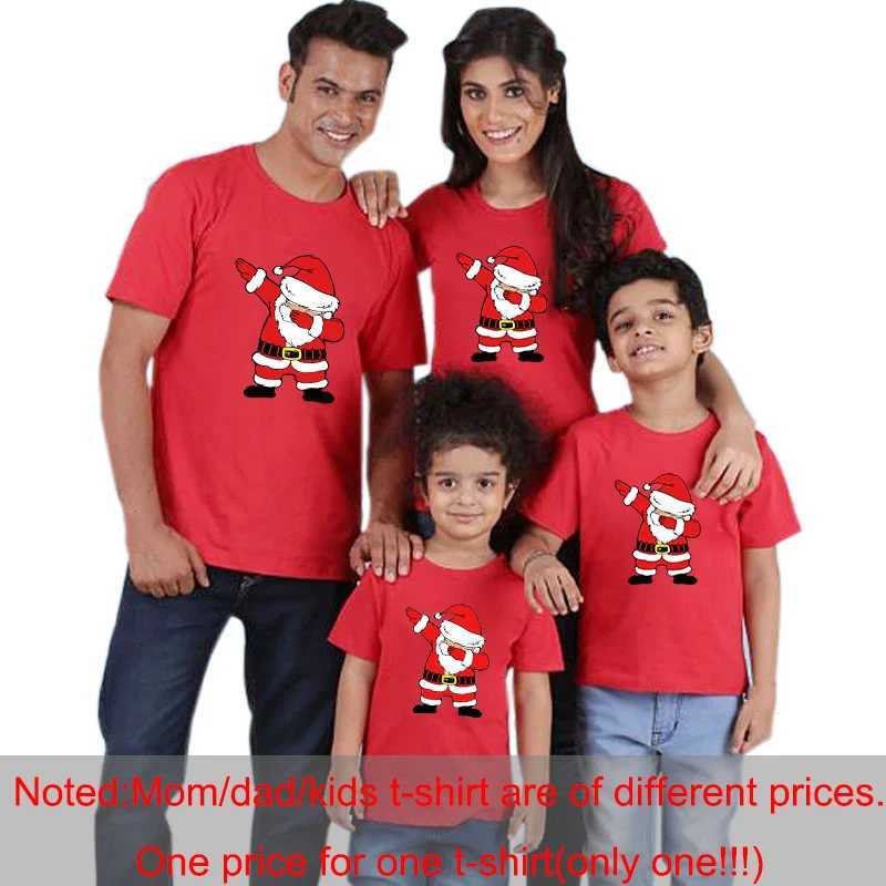 1 piece of family matching red T-shirt Santa Claus printed Christmas party costume mom and dad childrens T-shirt short sleeved T-shirt Christmas costu
