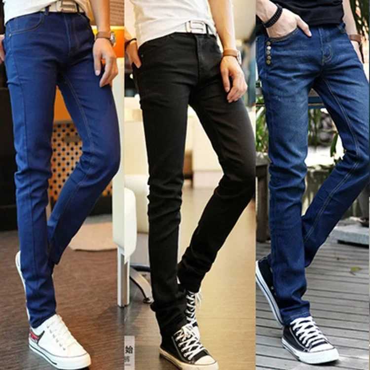 Wholesale discount autumn jeans Korean style mens unique calf jeans fashionable pants mens casual scenesW240715