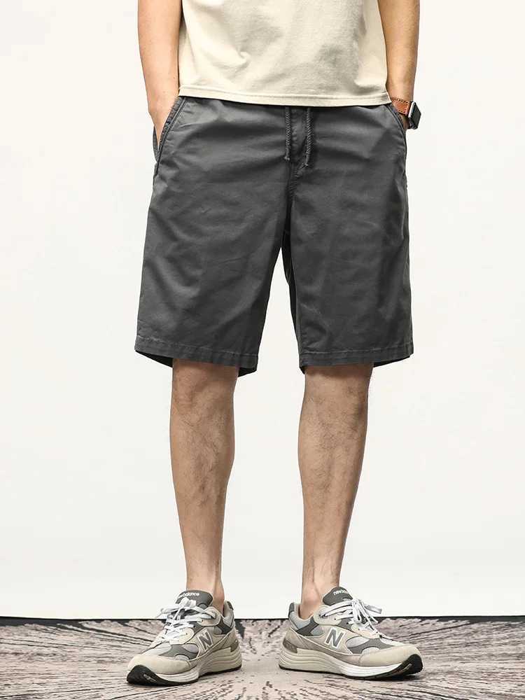 Summer casual shorts mens stretch cotton brushed solid workwear straight cargo shorts mens loose Bermuda shortsW240713