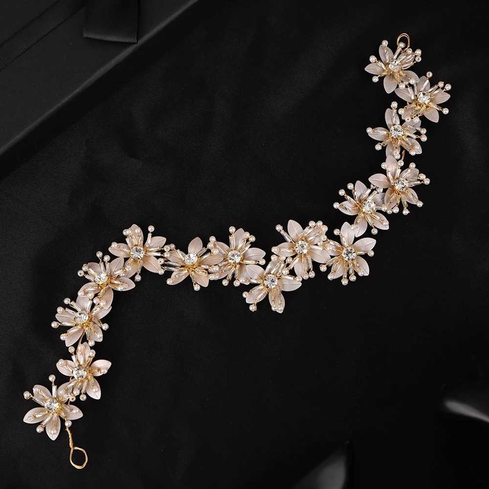 Flower Bridal Headband Water Diamond Pearl Handmade Wedding Bridal Hair Accessories Leaf Headwear for Women and Girls Tiaras W241007