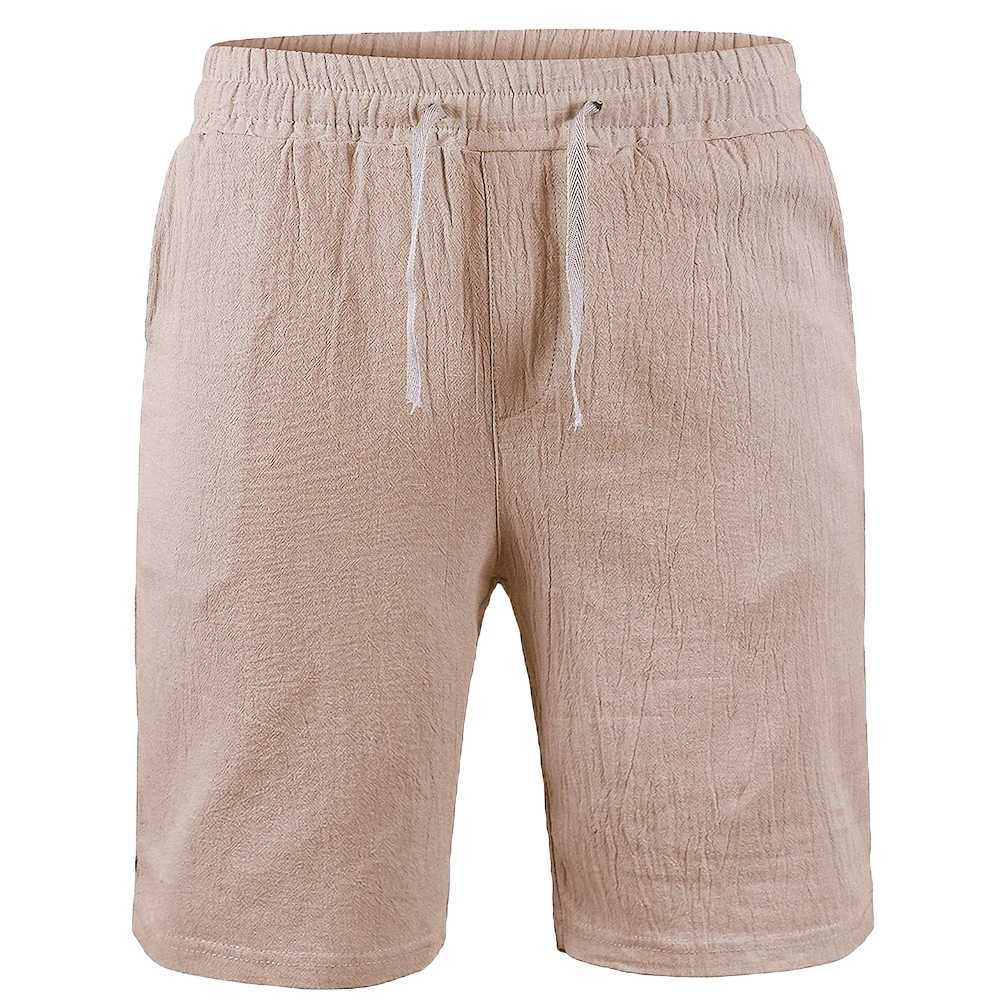 Mens cotton linen shorts mens summer breathable solid color linen shorts loose casual lace top W241226