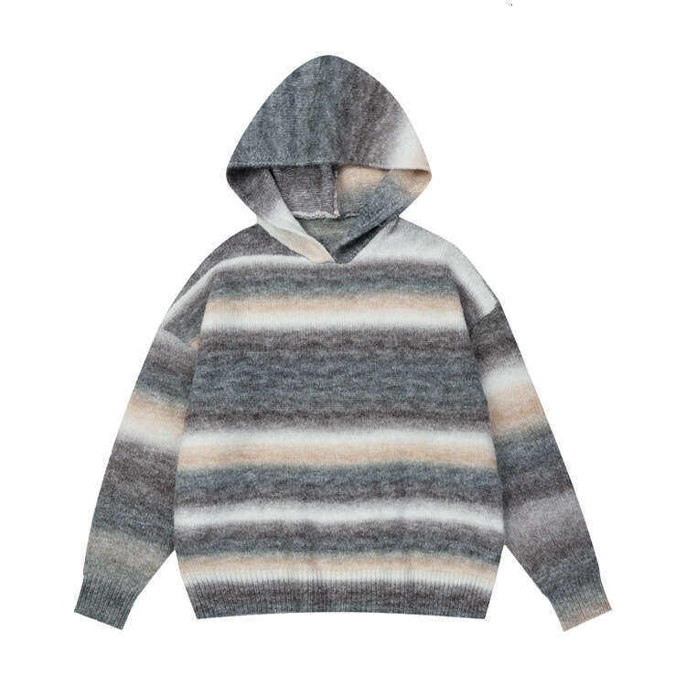 #OVDY 24FW Autumn/Winter New Hooded Knitted Sweater Dopamine Wearing Striped Niche Couple Top