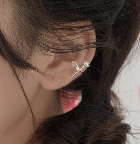 Pure sier needle without hole, clip with thorns, rose ear bone clip, earrings, female niche style