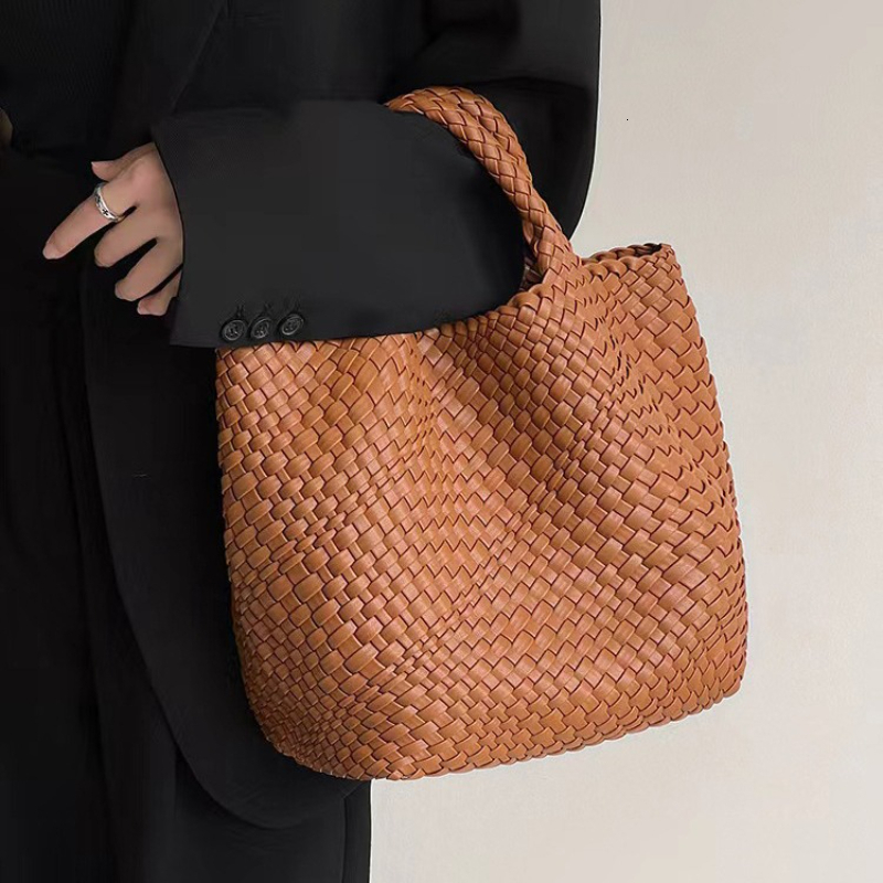 Fashion Versatile Solid Color Feminina Handbag Daily Large Capacity Shopping High Quality Casual Woven Tote Bag