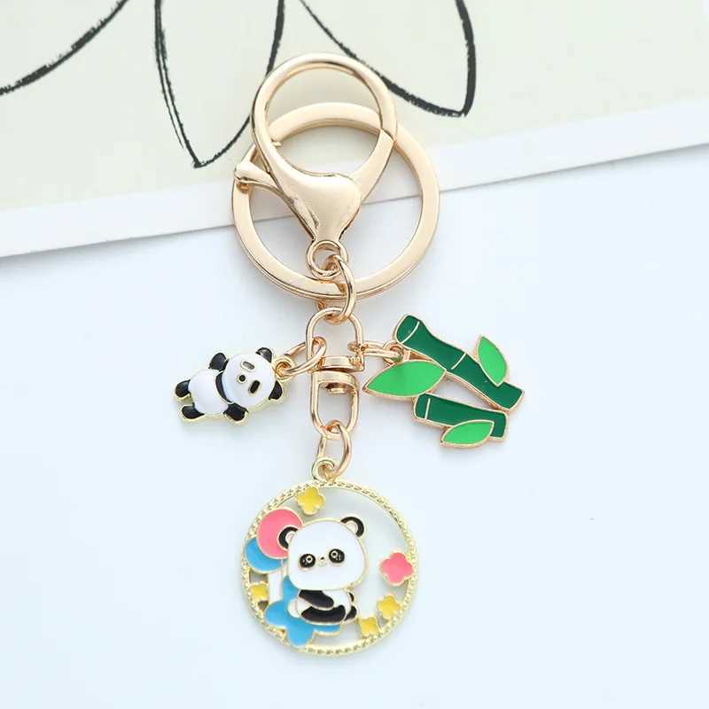 Cute Enamel Bamboo Panda Keychain for Women Girls Fashion Sweet Gold Color Metal Key Chain Handbag Key Pendant Jewelry GiftX241008