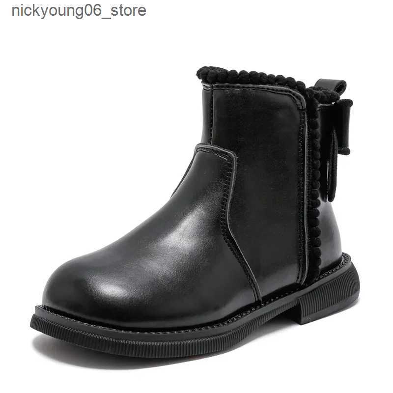 Boots 27-37 Fashion Flower Edge Kid Fashion Boots 2023 Girl Princess Boot Winter Flat Ankle Boot Plush Warm Kid Shoe Girl Short Boot L240910