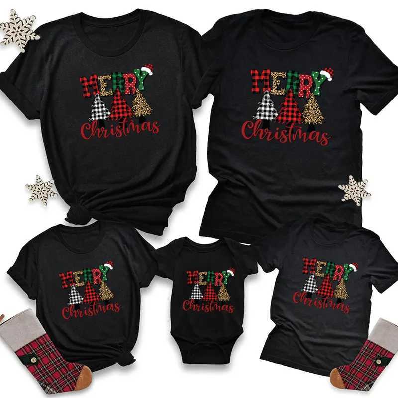 2022 Family Clothing Set Christmas Match Clothing Mother Daughter Short Sleeve T-shirt Black Santa Claus Mother Childrens Top W241008