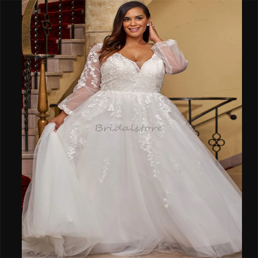 Elegant Plus Size Lace Wedding Dresses 2025 V Neck Long Sleeve A Line Civil Country Bridal Dress Floor Length Tulle Backless Bohemian Bride Dress Vest